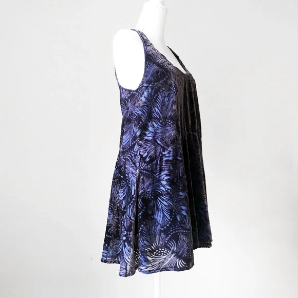 free people fairycore romantic fairy fantasy mini tunic dress blue floral velvet - Picture 3 of 9